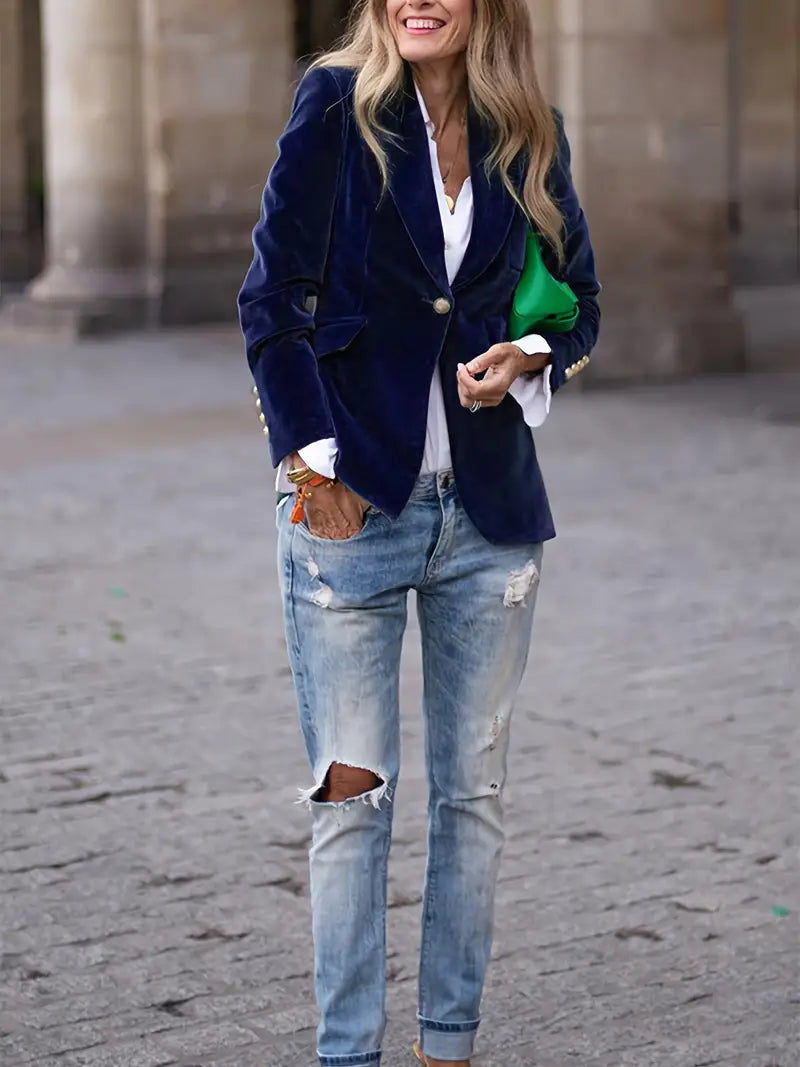 Suzanne | Blazer en ajusté avec boutons dorés pour femmes