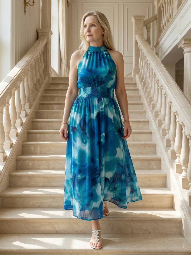Margaux | Robe midi à encolure halter froncée Sylin