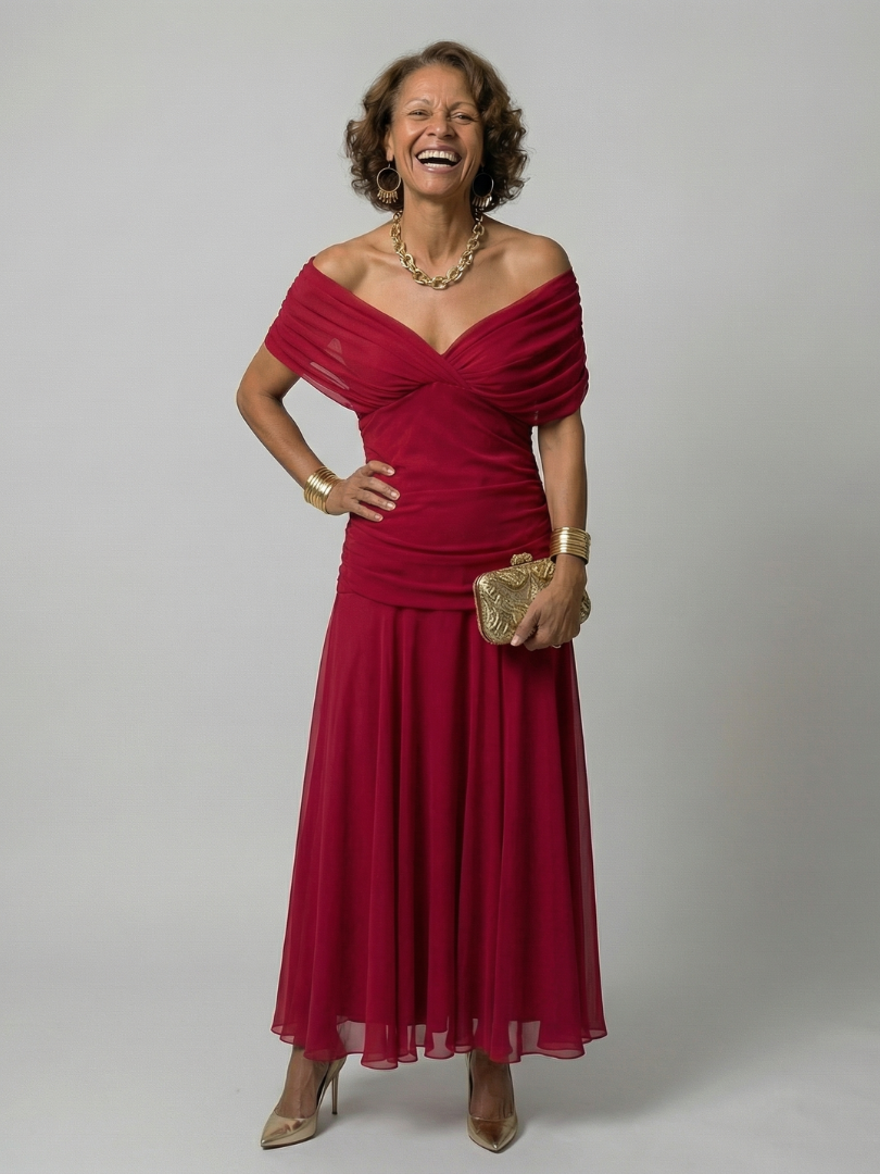 Justine | Robe midi décontractée à épaules dénudées Calen