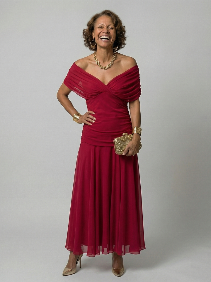 Justine | Robe midi décontractée à épaules dénudées Calen