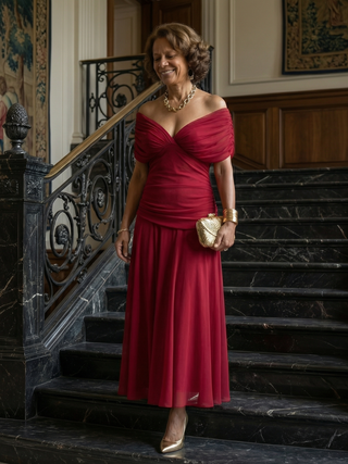 Justine | Robe midi décontractée à épaules dénudées Calen