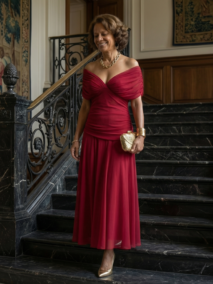 Justine | Robe midi décontractée à épaules dénudées Calen