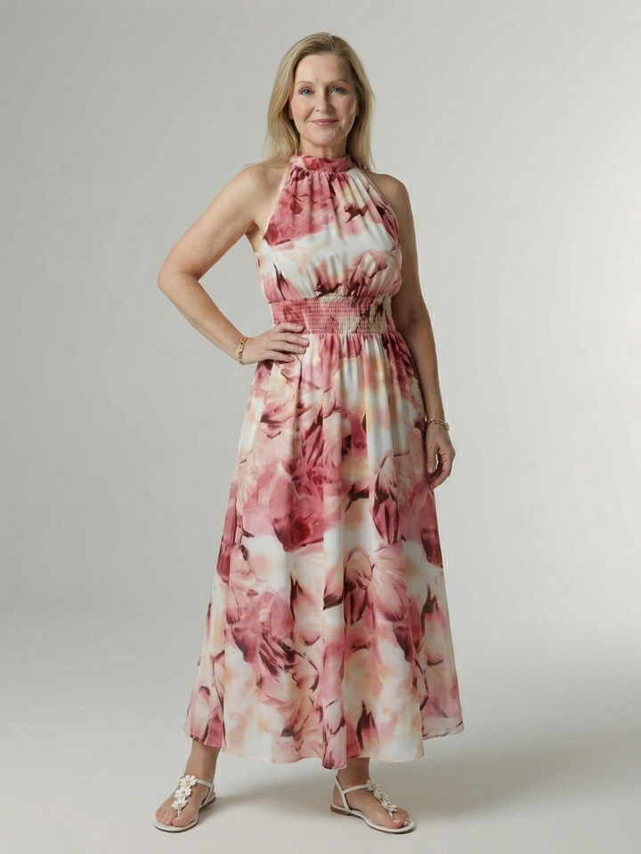 Margaux | Robe midi à encolure halter froncée Sylin