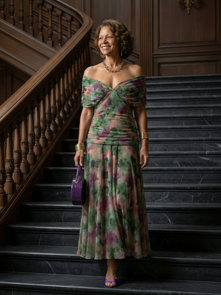Justine | Robe midi décontractée à épaules dénudées Calen