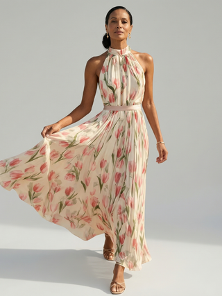 Héloïse | Robe midi à col halter à fleurs Aurelle