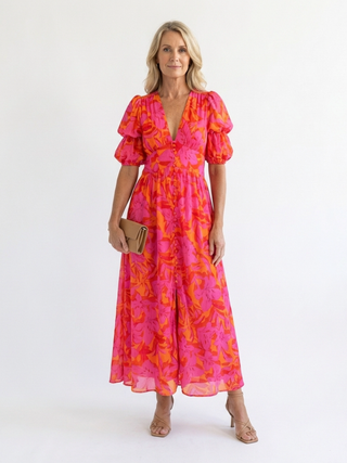 Victoire | Robe midi à manches bouffantes Willow