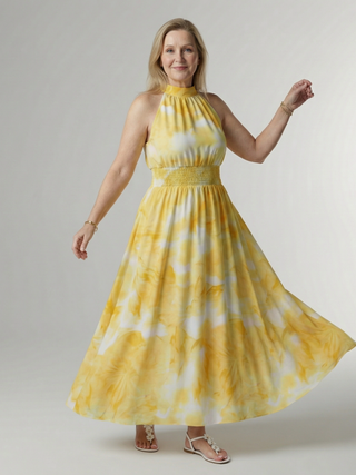 Margaux | Robe midi à encolure halter froncée Sylin