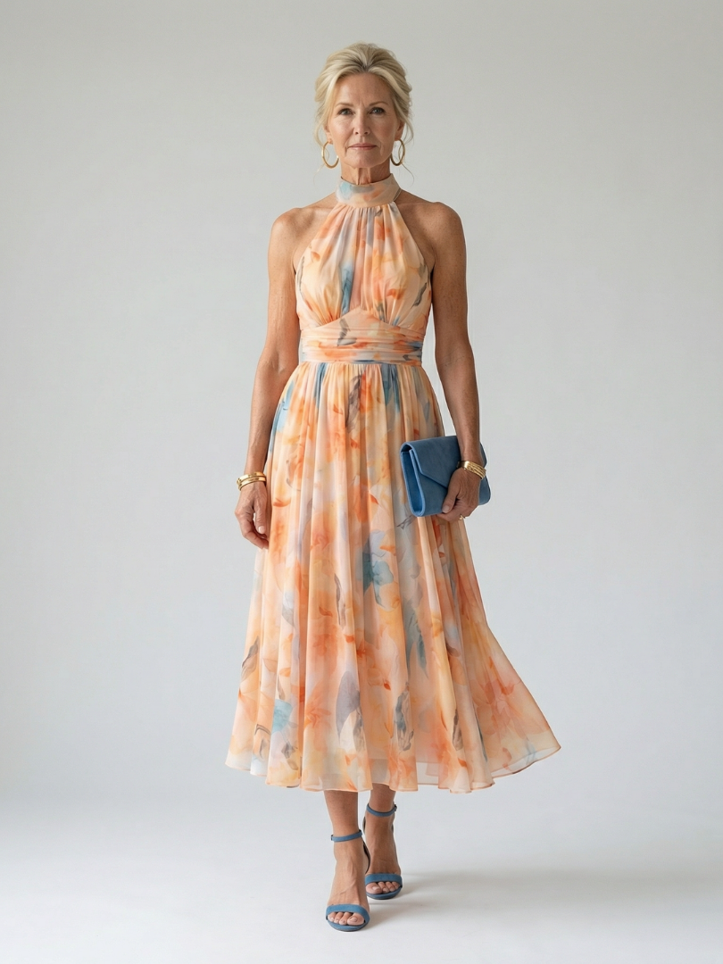 Capucine | Robe midi à col halter doux Elin