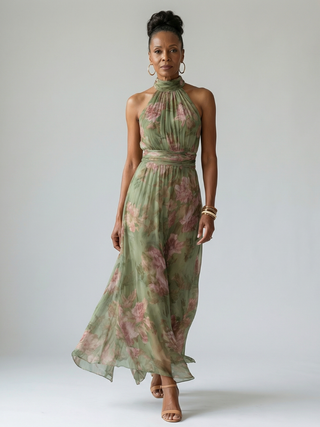 Emma | Robe midi à encolure halter froncée Mirelle