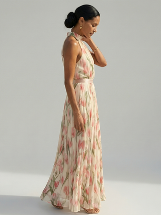 Héloïse | Robe midi à col halter à fleurs Aurelle