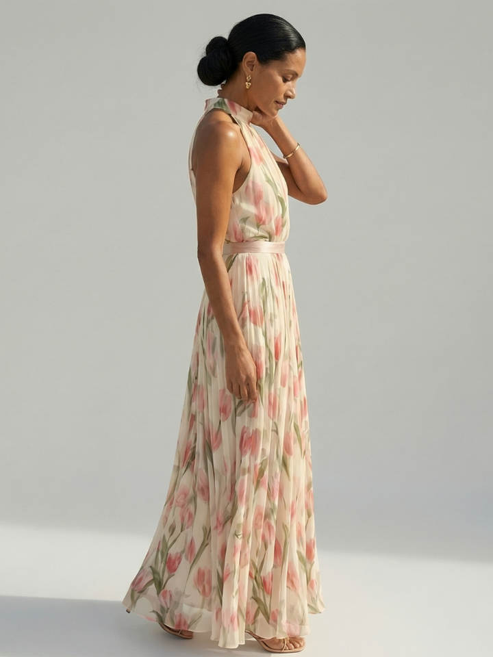 Héloïse | Robe midi à col halter à fleurs Aurelle