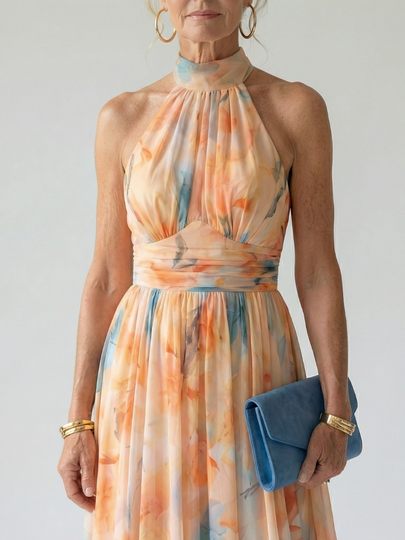 Capucine | Robe midi à col halter doux Elin