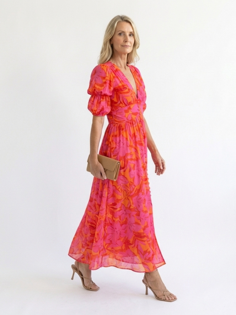 Victoire | Robe midi à manches bouffantes Willow
