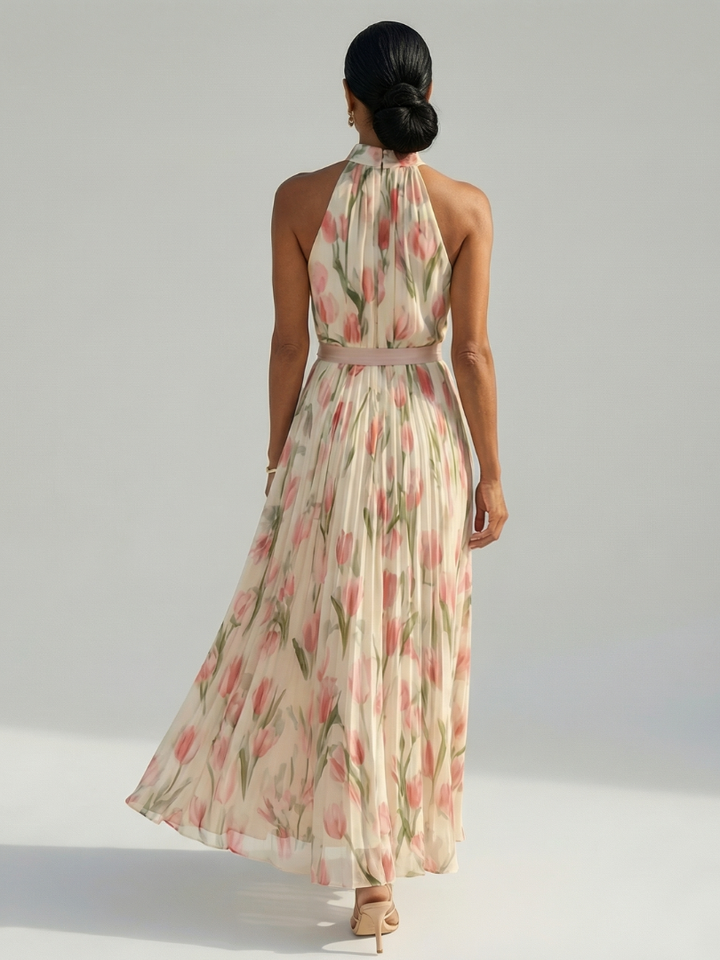 Héloïse | Robe midi à col halter à fleurs Aurelle
