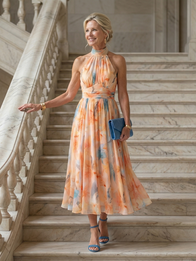 Capucine | Robe midi à col halter doux Elin