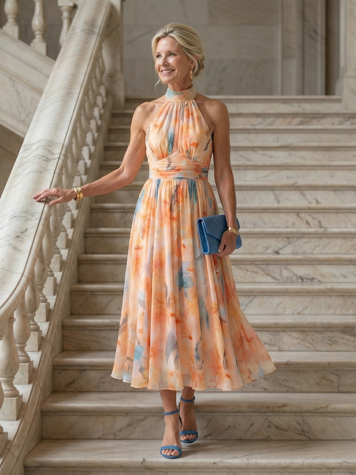Capucine | Robe midi à col halter doux Elin