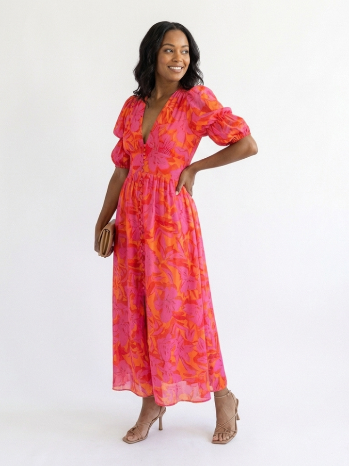 Victoire | Robe midi à manches bouffantes Willow