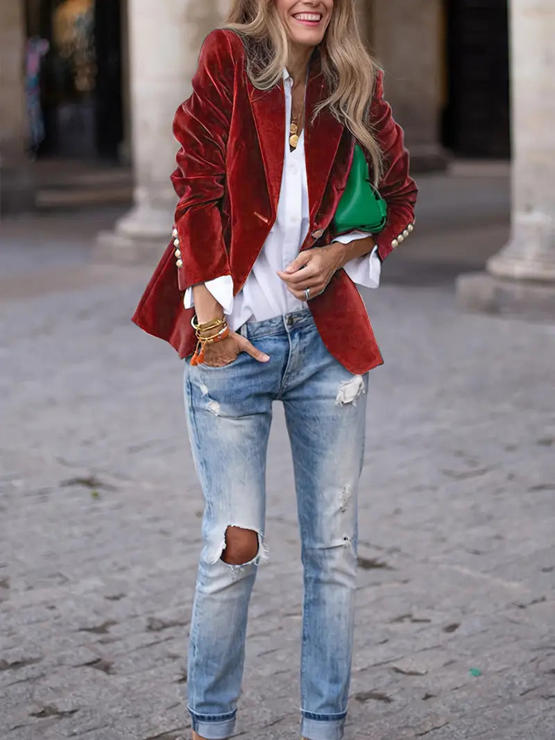 Suzanne | Blazer en ajusté avec boutons dorés pour femmes
