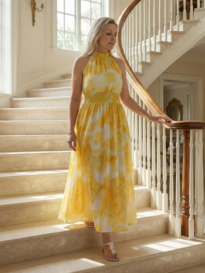 Margaux | Robe midi à encolure halter froncée Sylin