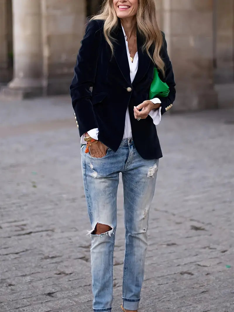 Suzanne | Blazer en ajusté avec boutons dorés pour femmes