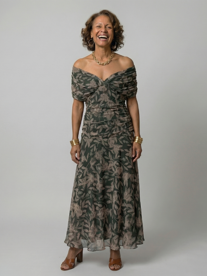 Justine | Robe midi décontractée à épaules dénudées Calen