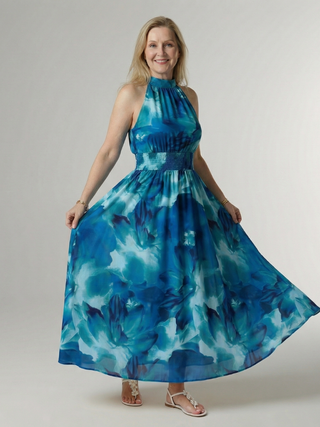 Margaux | Robe midi à encolure halter froncée Sylin