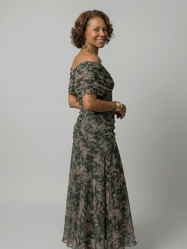 Justine | Robe midi décontractée à épaules dénudées Calen