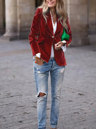 Suzanne | Blazer en ajusté avec boutons dorés pour femmes
