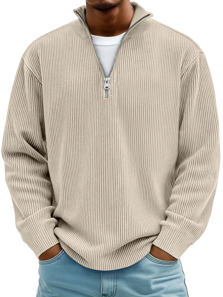 Pull classique en maille côtelée demi-zip pour homme