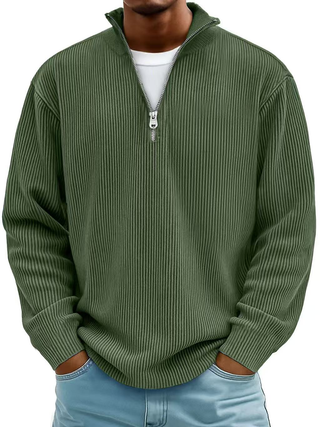 Pull classique en maille côtelée demi-zip pour homme