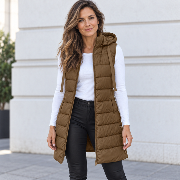 Beaumont Nice | Gilet long matelassé à capuche pour femmes