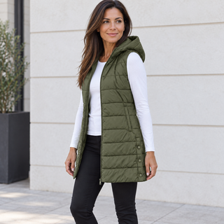 Beaumont Nice | Gilet long matelassé à capuche pour femmes