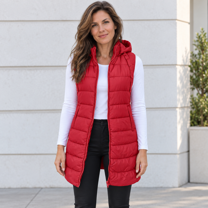 Beaumont Nice | Gilet long matelassé à capuche pour femmes