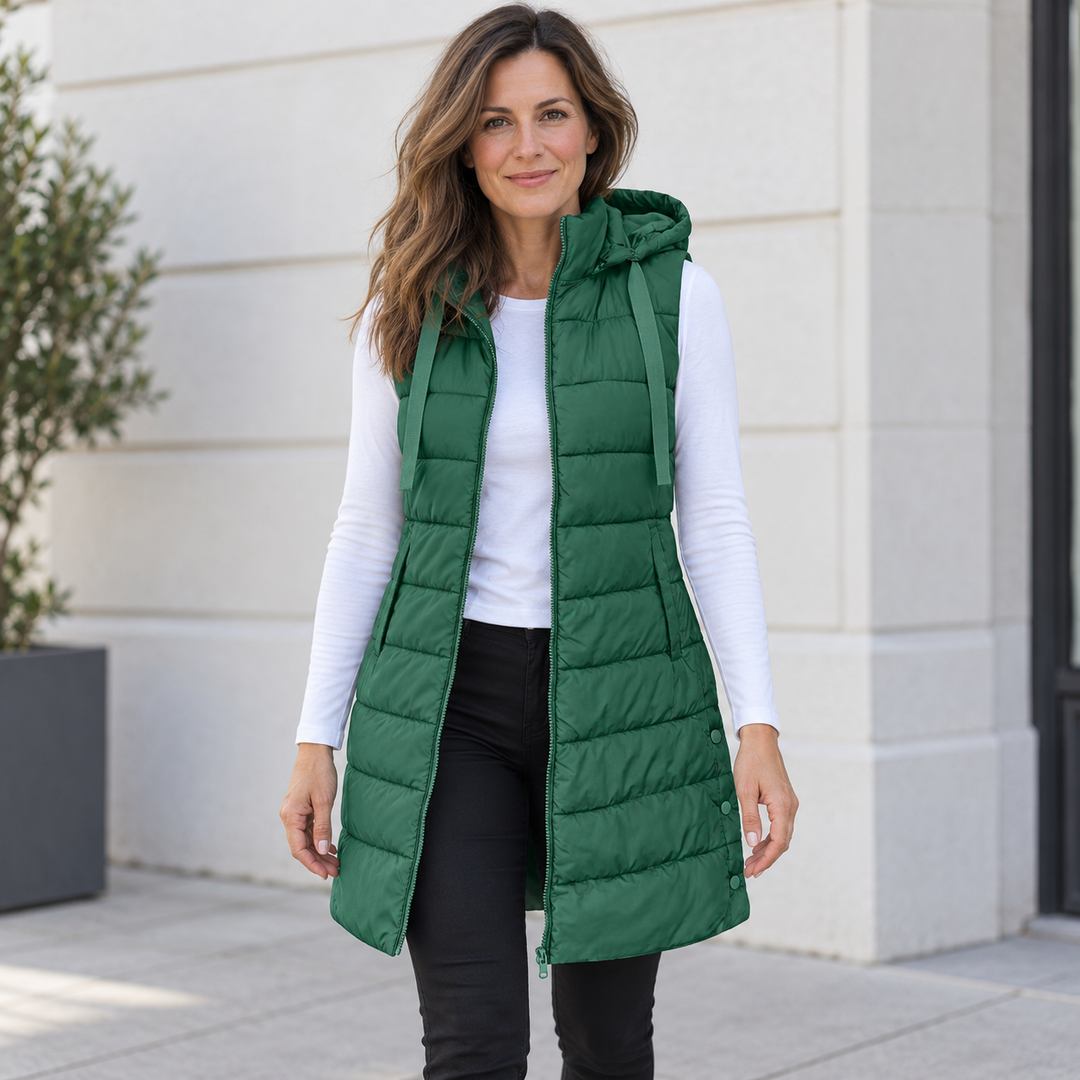Beaumont Nice | Gilet long matelassé à capuche pour femmes