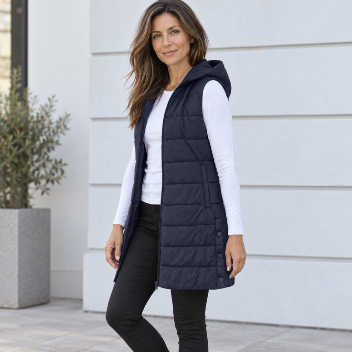 Beaumont Nice | Gilet long matelassé à capuche pour femmes