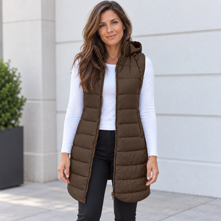 Beaumont Nice | Gilet long matelassé à capuche pour femmes