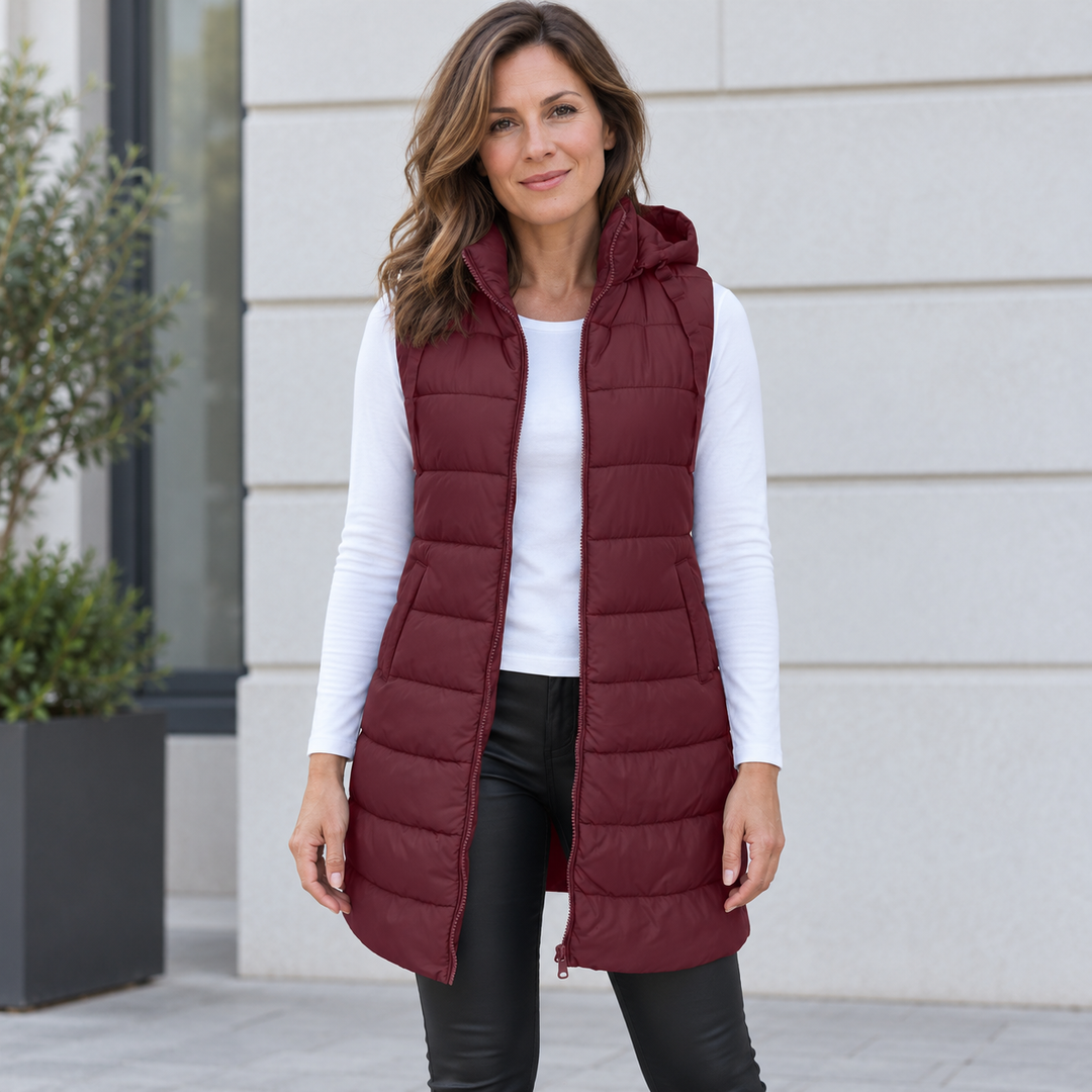 Beaumont Nice | Gilet long matelassé à capuche pour femmes