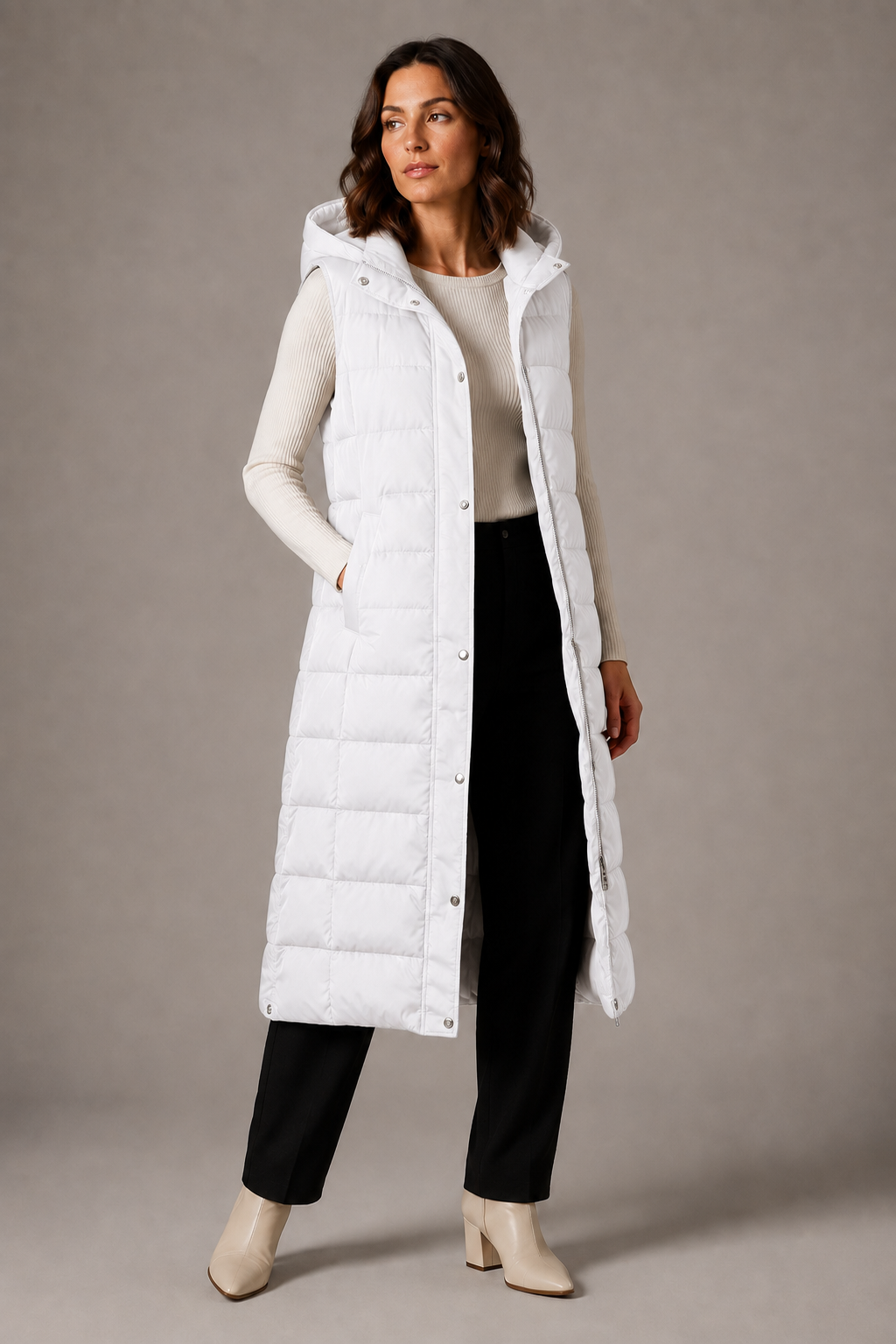 Aline | Gilet longue à capuche pour femmes