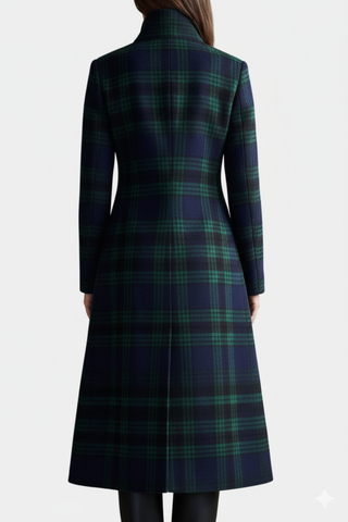 Constance | Manteau à carreaux bleu-vert pour femmes