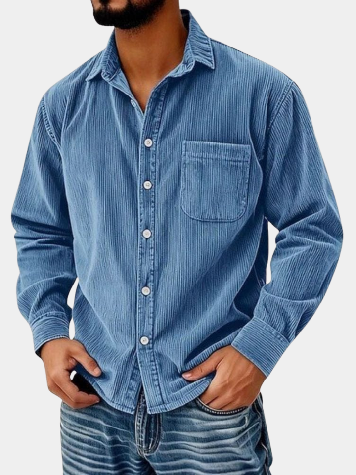 Chemise boutonnée en velours côtelé pour homme