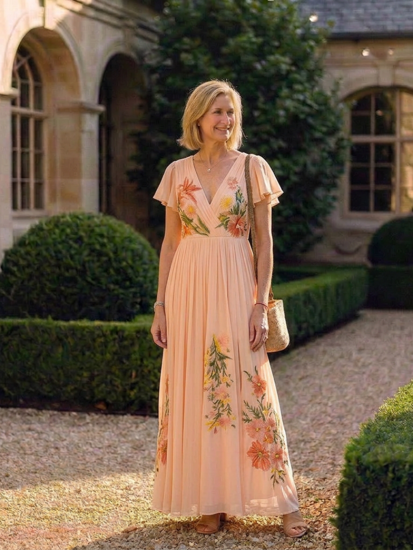 Mathilde | Robe maxi florale plissée Calista