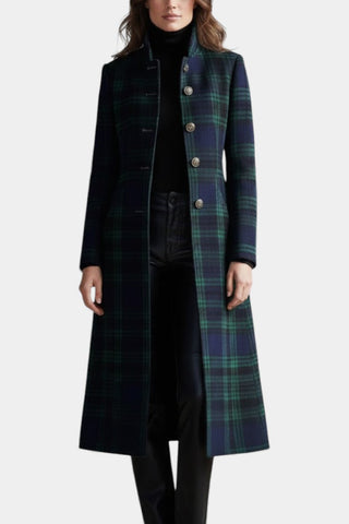 Constance | Manteau à carreaux bleu-vert pour femmes