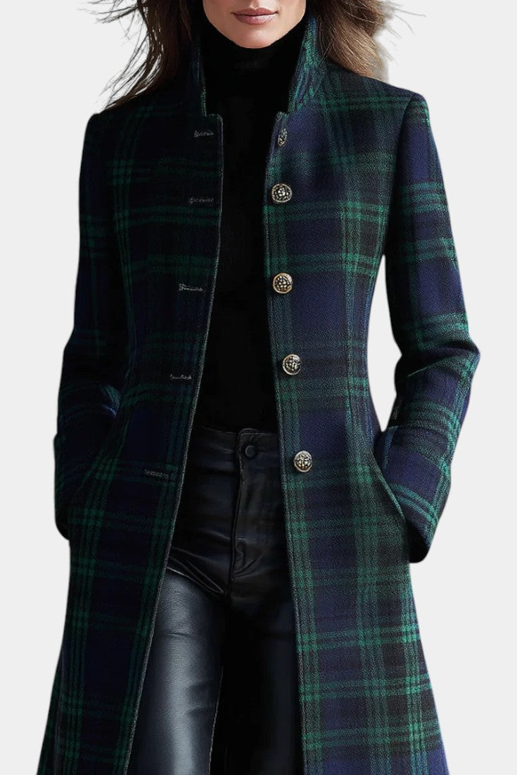 Constance | Manteau à carreaux bleu-vert pour femmes
