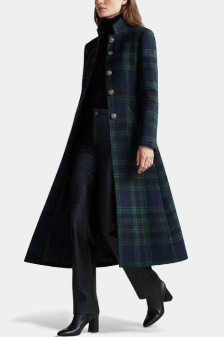 Constance | Manteau à carreaux bleu-vert pour femmes
