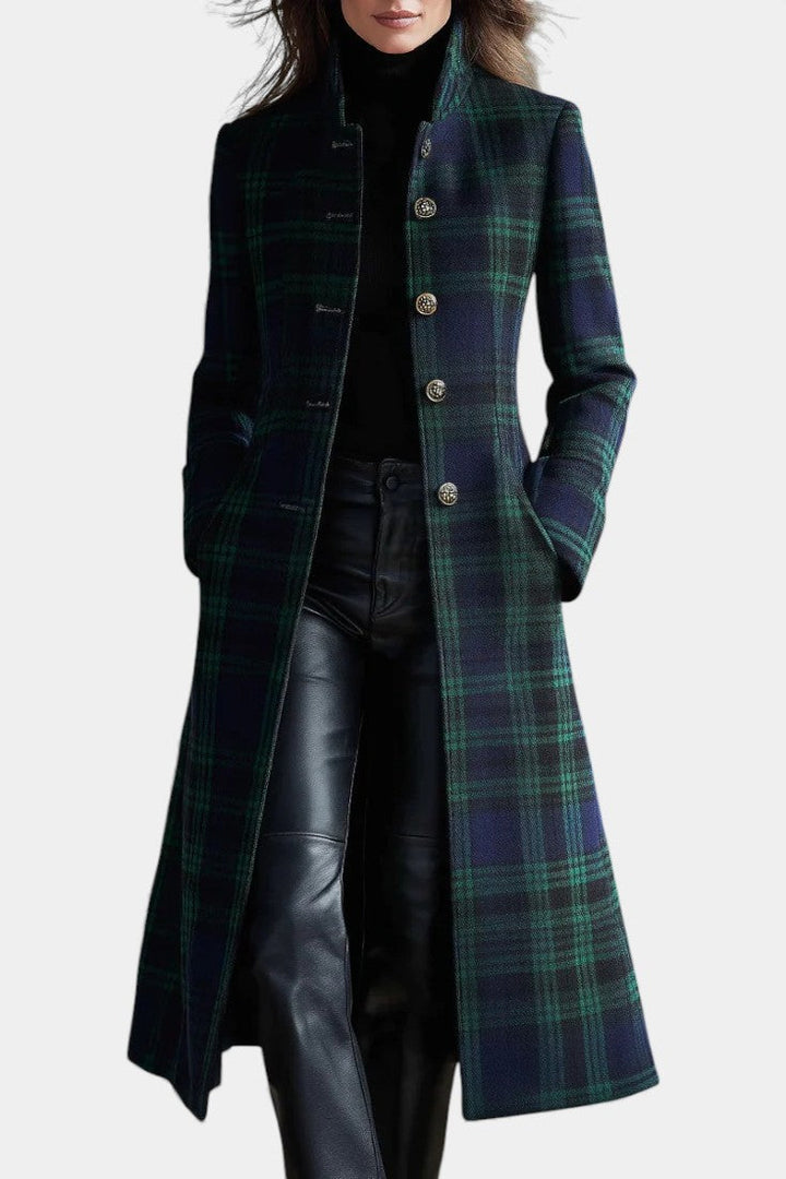 Constance | Manteau à carreaux bleu-vert pour femmes