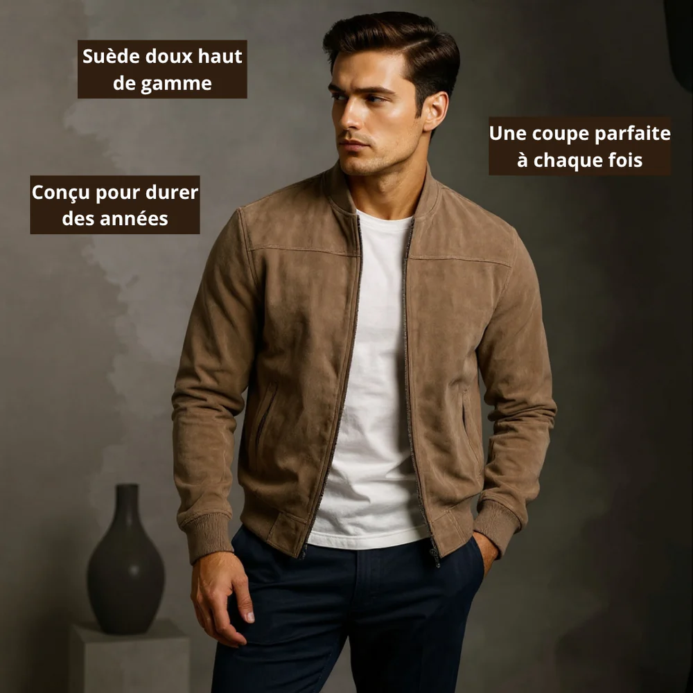 Veste bomber en cuir suede homme